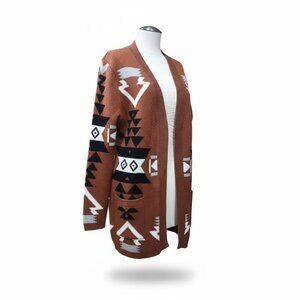 Chouyatou Aztec Cardigan Brown Southwest Open Front Sweater Size S